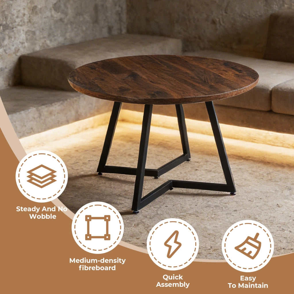 Tavolo da pranzo in MDF e metallo con struttura stabile per sala da pranzo, noce, 123.5 × 67.5 × 20.0 cm