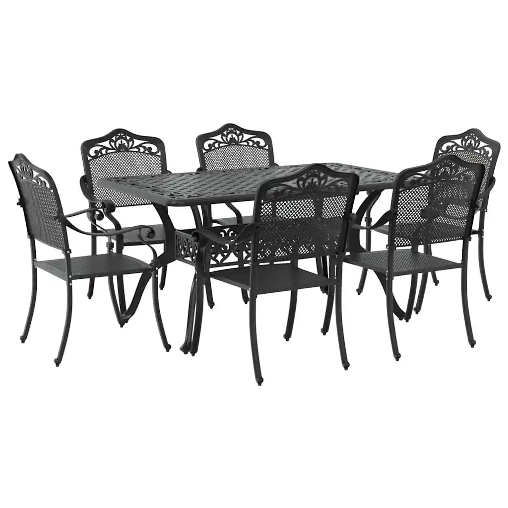 Set da Pranzo per Giardino 7 pcs Nero Alluminio