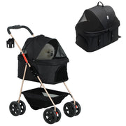 EasyComfort Passeggino per Cani 3 in 1 Pieghevole con Borsa Trasportino e Cestino Inferiore, Nero