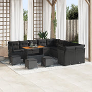 Set di Divani da Giardino  da 14 Pezzi con Cuscini Nero Polyrattan Acacia