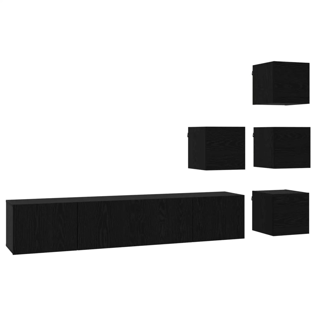 Set mobile TV 6 pz Rovere Nero Legno ingegnerizzato 3438603
