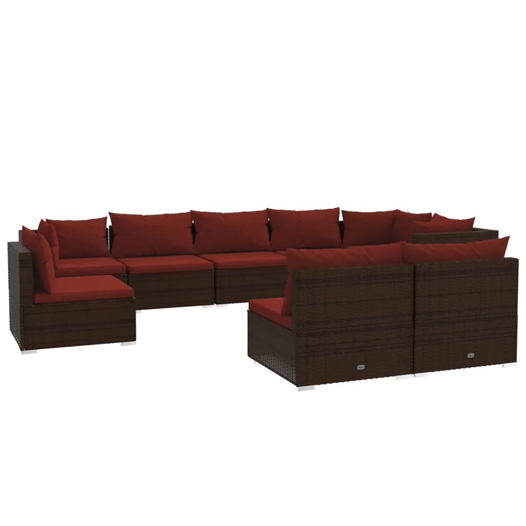 Set Divani da Giardino 9 pz con Cuscini in Polyrattan Marrone cod mxl 39088