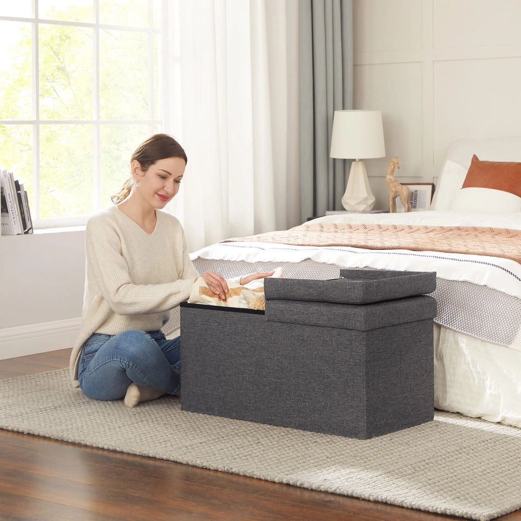 Pouf contenitore Valora PUFA in MDF grigio scuro, salvaspazio e confortevole