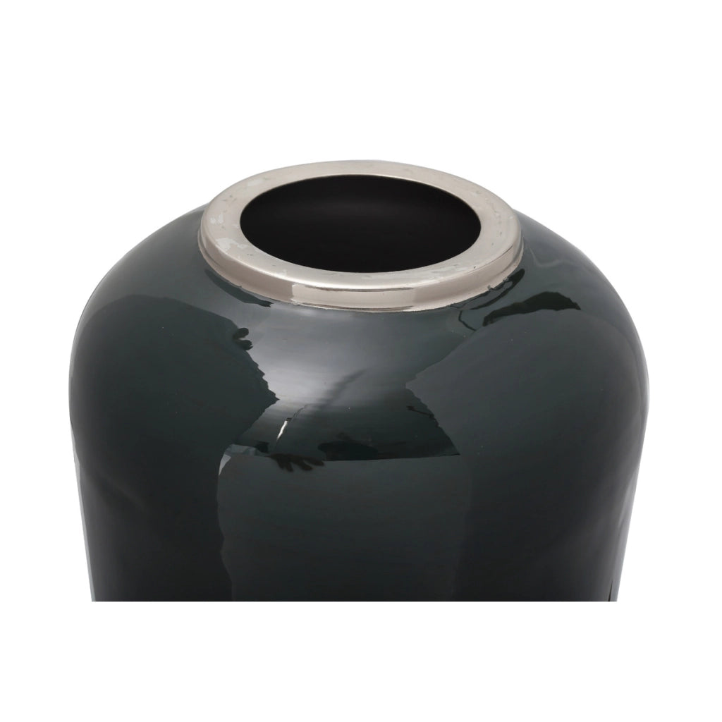 Vaso decorativo Art Deco 275 in ferro verde scuro e argento