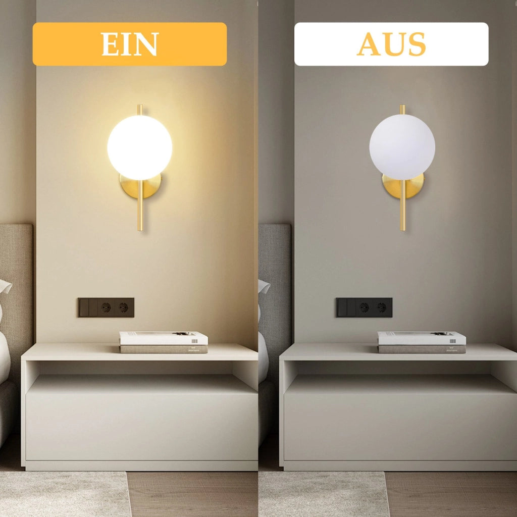 ZMH Applique da parete moderna per interni lampada da parete in oro con paralume in vetro E27 camera da letto corridoio