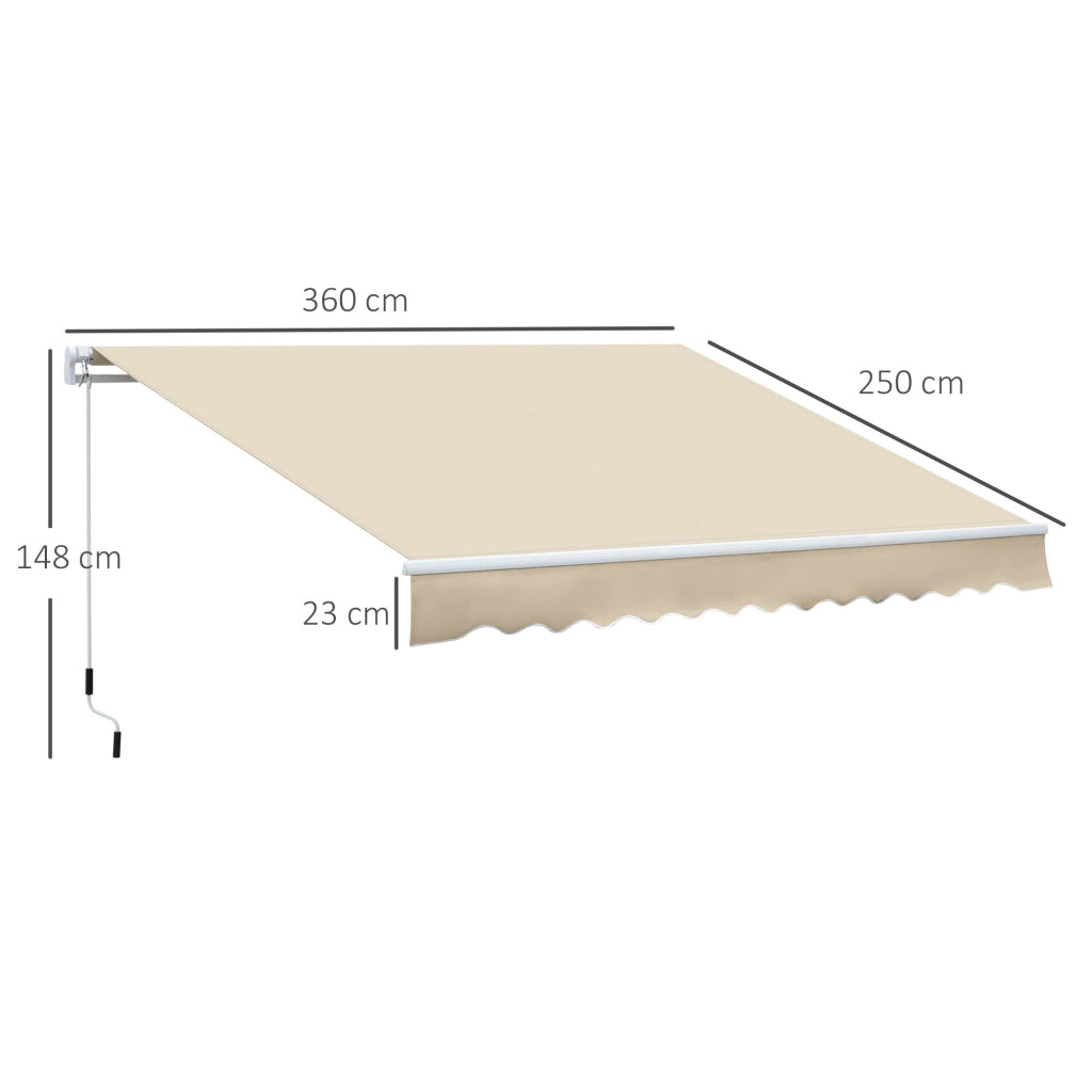 Tenda da Sole per Esterno a Bracci Avvolgibile 360x250 cm con Apertura a Manovella Crema