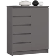 Cassettiera AKORD K80 Comò Grigia Grafite 80 cm 1 porta 5 cassetti 80x35x97 cm