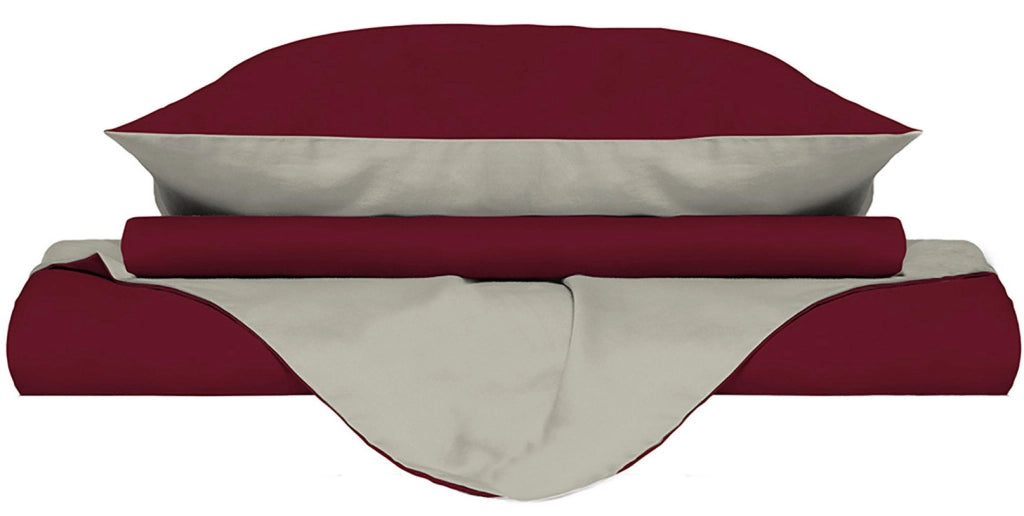 Copripiumino Matrimoniale con Sacco e Federe Doubleface Bordeaux/Panna