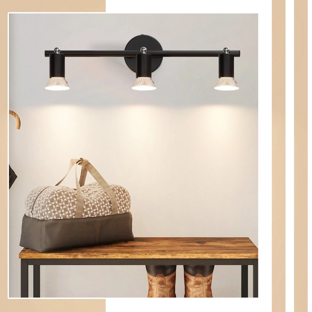 ZMH Faretto da soffitto neri 3 luci GU10 metallo rotanti 330° stile moderno per soggiorno corridoio senza lampadina