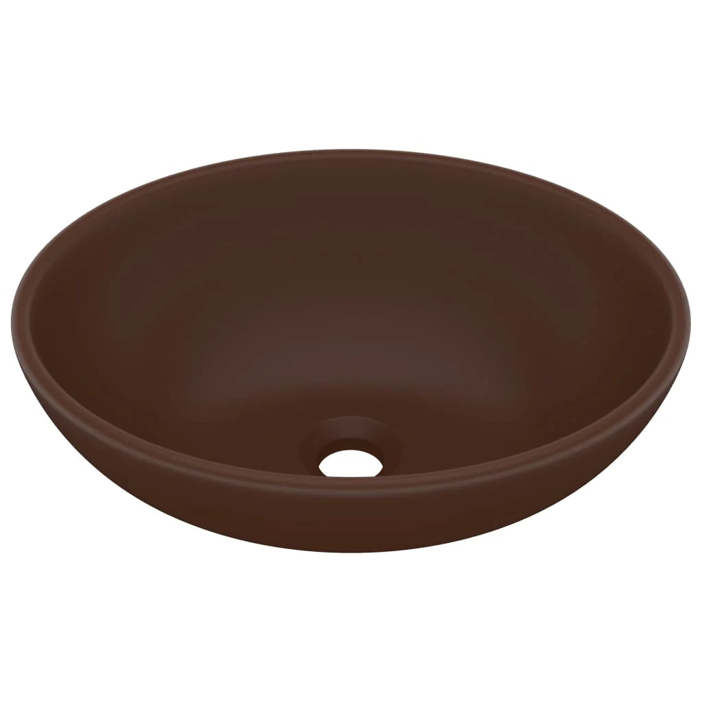 Lavabo ovale di lusso lavabo da appoggio bagno/cucina/arredamento della casa 40 x 33 cm ceramica marrone scuro opaco 02_0002671
