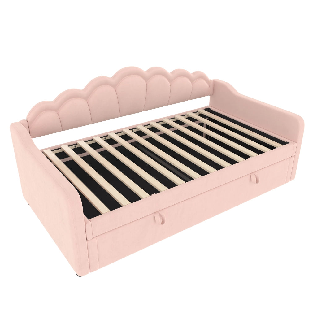 Letto Singolo Contenitore Imbottito con LED ¨C MINIMAL ¨C Velluto Rosa 90x200 Idraulico