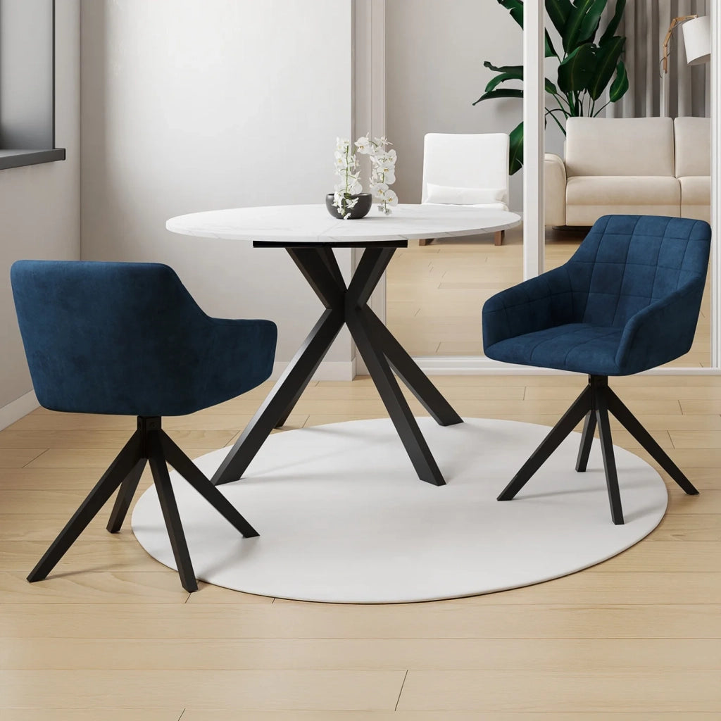 IDMarket - Set di 2 sedie da pranzo girevoli e poltrone da tavolo in velluto blu MADY