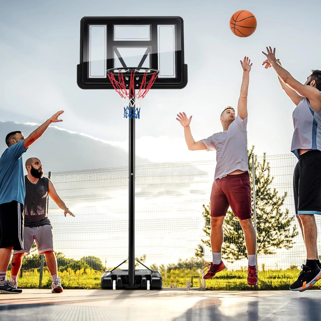 Canestro Basket per Esterno, 12 Livelli di Altezza Regolabile 130-305 cm, Supporto da Basket Portatile con Ruote, Base in PE e PVC, Pallacanestro per Interni con 2 Reti, per Bambini e Adulti
