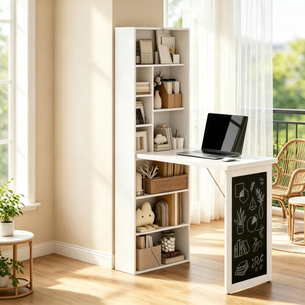 SCRIVANIA pieghevole da parete 98x51x153 cm MDF e legno Nero e Bianco