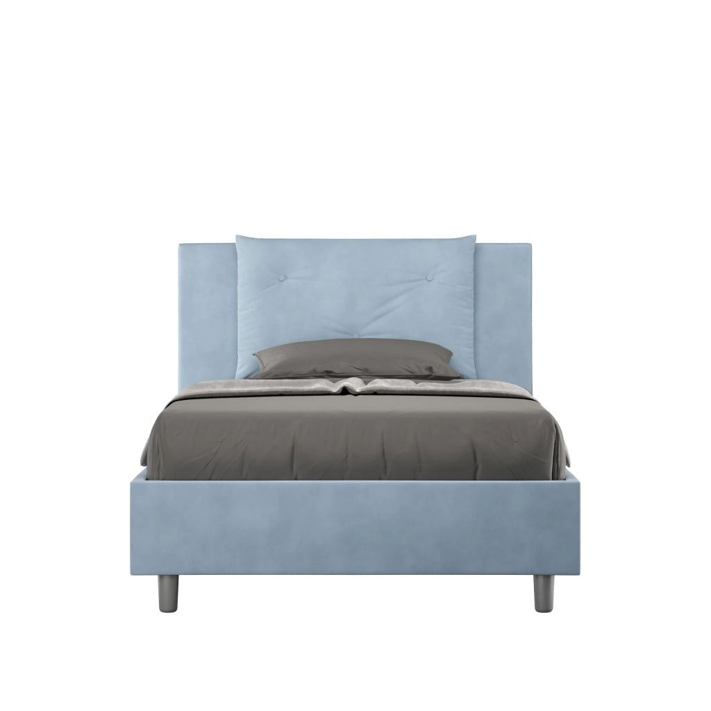 BS COM Letto una piazza e mezza senza rete imbottito 110x210 microfibra azzurro