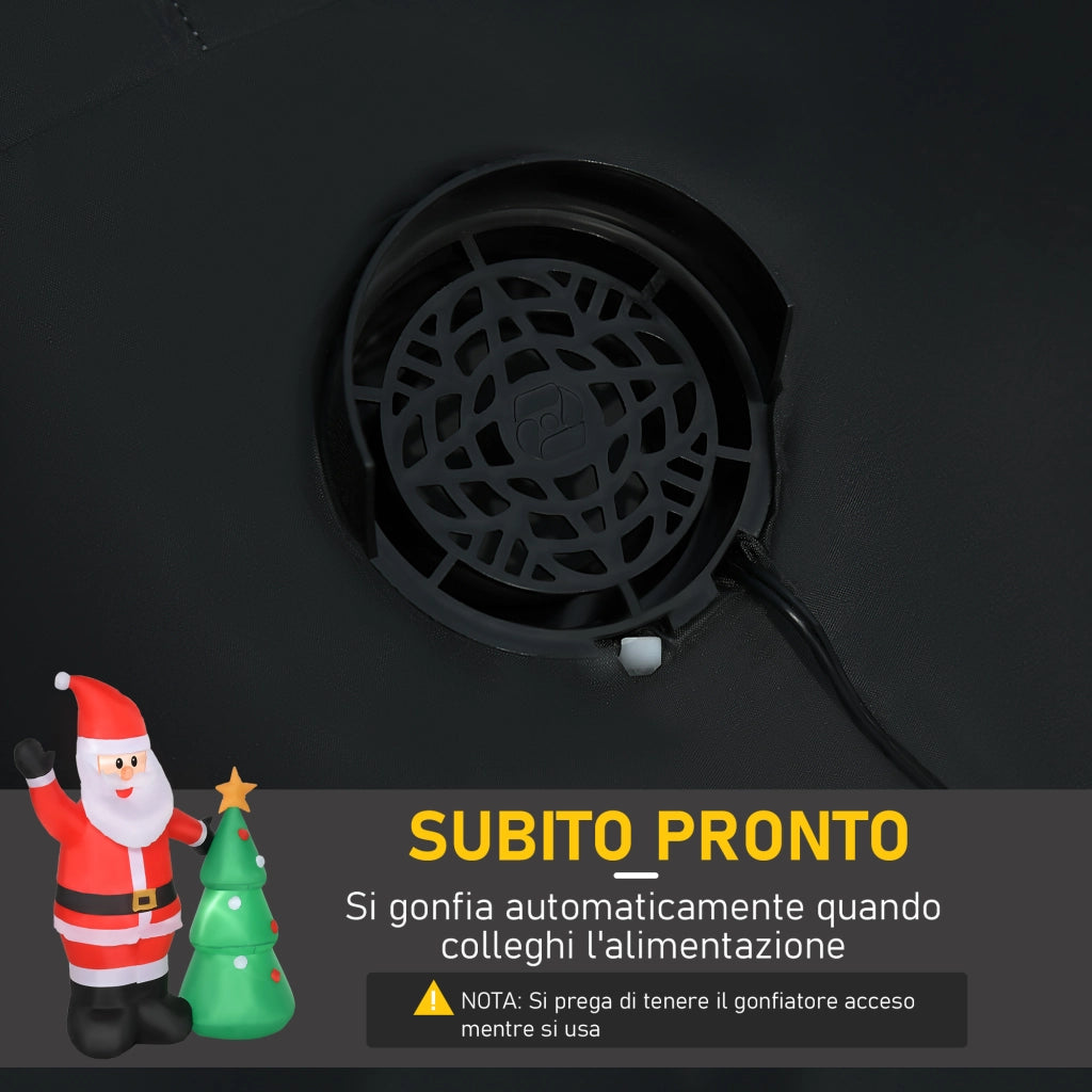 EasyComfort Babbo Natale Gonfiabile 150cm con Albero, Decorazione Natalizia per Esterno con Luci a LED, in Poliestere Impermeabile IP44