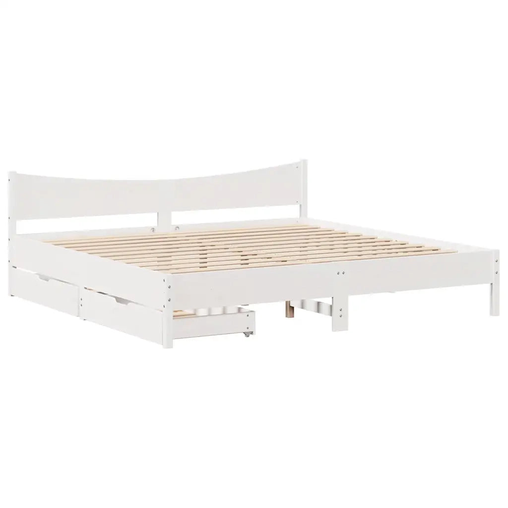Giroletto con Cassetti Bianco 180x200 cm Legno Massello di Pino 3301897