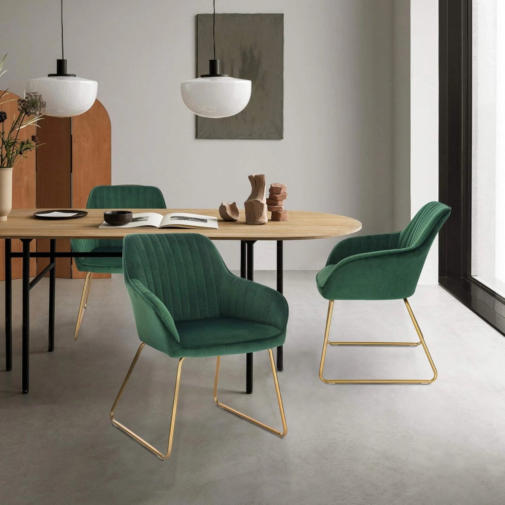set di 2 sedie cucina moderne sedie imbottite Adatte per Sala da Pranzo, Soggiorno, Camera da Letto Estetica in Tessuto di velluto Metallo dorato Verde Scuro BH246dgn-2