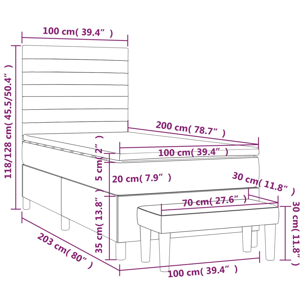 Giroletto a Molle con Materasso Marrone Scuro 100x200cm Tessuto