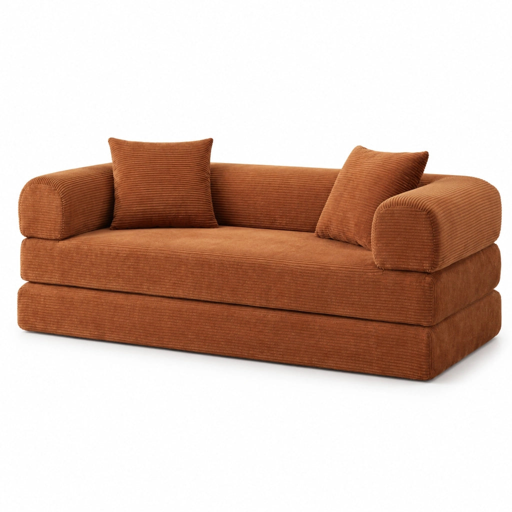 Divano letto modulare in velluto terracotta