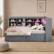 Divano letto multifunzionale 90x200 cm in legno; con contenitore; USB e LED; grigio