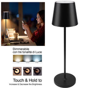 Trade Shop - Lampada Da Tavolo A Led Con Batteria Ricaricabile Touch Dimmerabile 3 Colori Bar -
