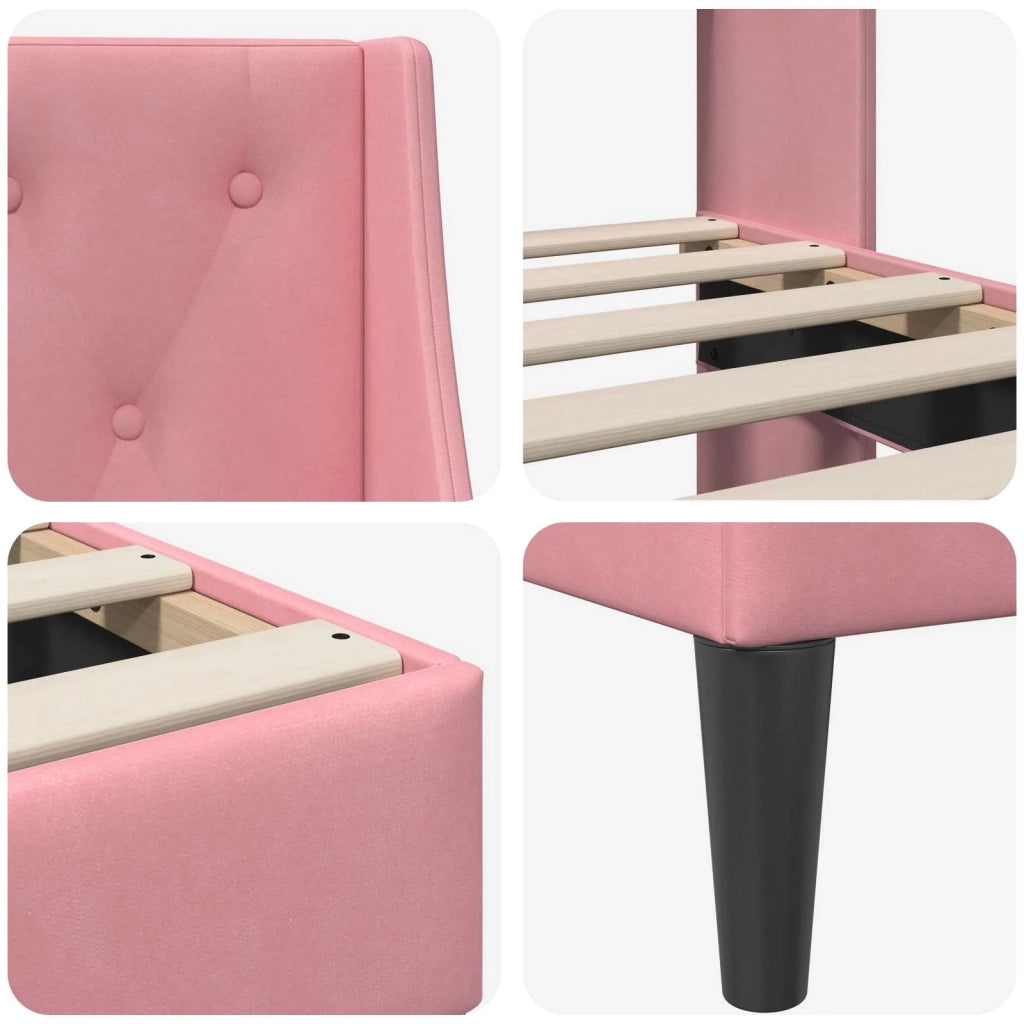Struttura del letto con testiera Rosa 120 x 190 cm Velluto