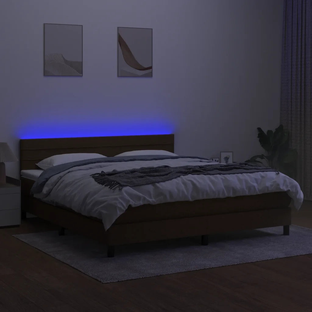 Letto a Molle Materasso e LED Marrone Scuro 160x200 cm Tessuto cod mxl 41227
