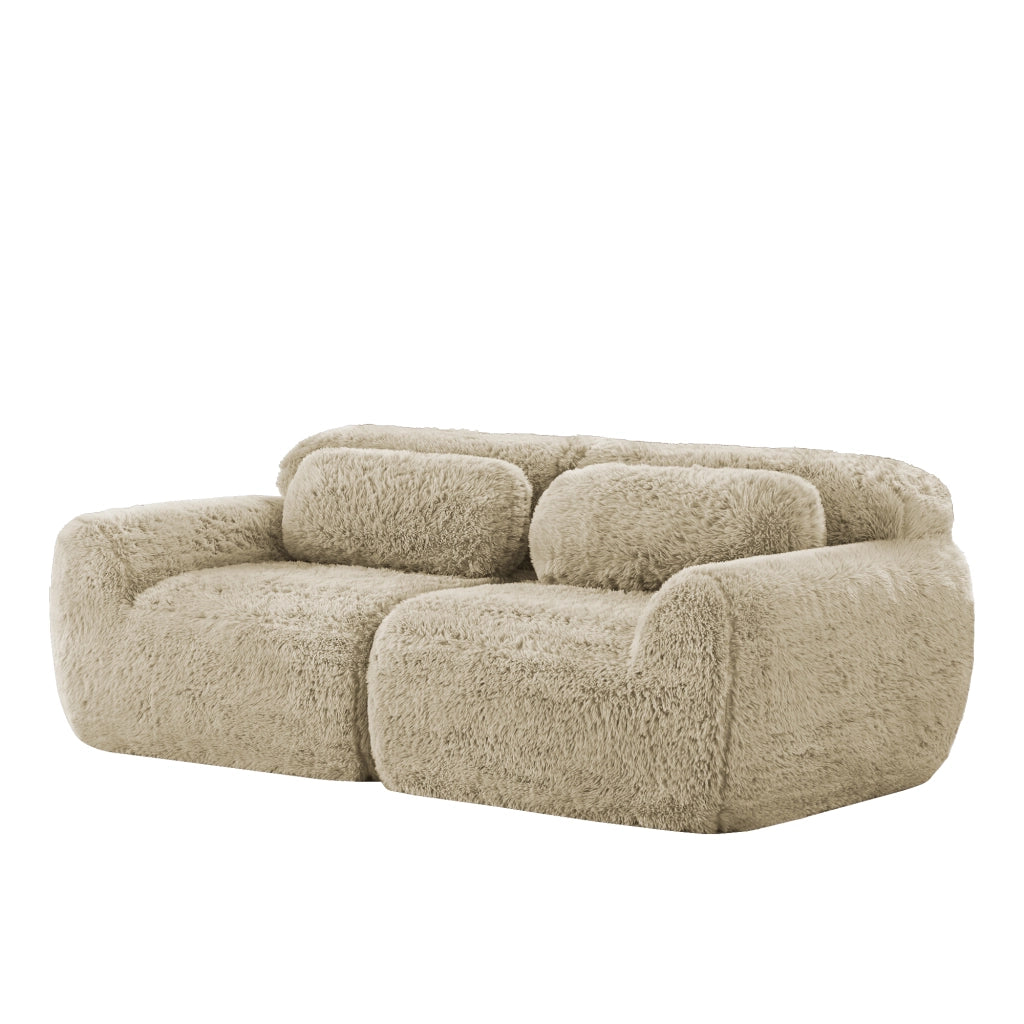 Divano Modulare 2 Posti con Design senza Struttura, Seduta Ampia e Cuscini, in Peluche, Cachi Chiaro