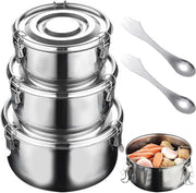 Set di contenitori per cibi in acciaio inox, a chiusura ermetica, da 3 pezzi, da 500 ml / 1000 ml / 1500 ml