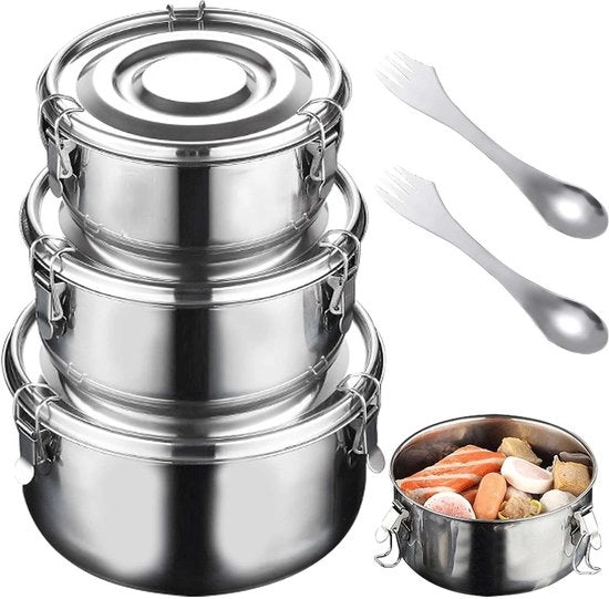 Set di contenitori per cibi in acciaio inox, a chiusura ermetica, da 3 pezzi, da 500 ml / 1000 ml / 1500 ml