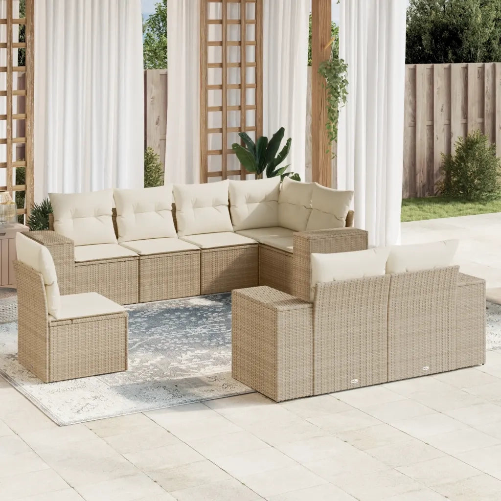 Set Divano da Giardino 8 pz con Cuscini Beige in Polyrattan 3255175
