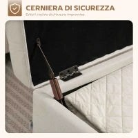 Panca Contenitore da 80L Imbottita con Rivestimento in Tessuto e Gambe in Legno, 118x42x45 cm, Crema