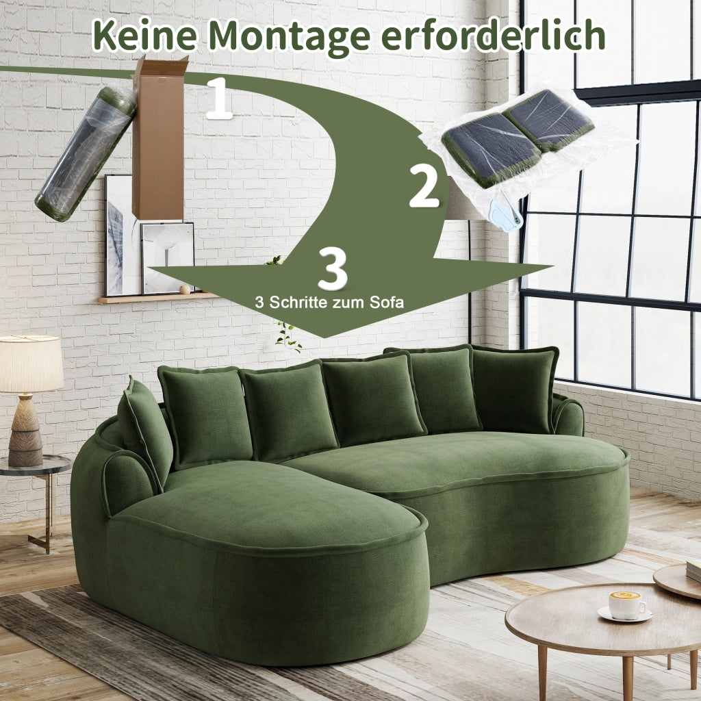 Canapé modulaire senza struttura con seduta extra profonda e cuscini in chenille per salotto verde