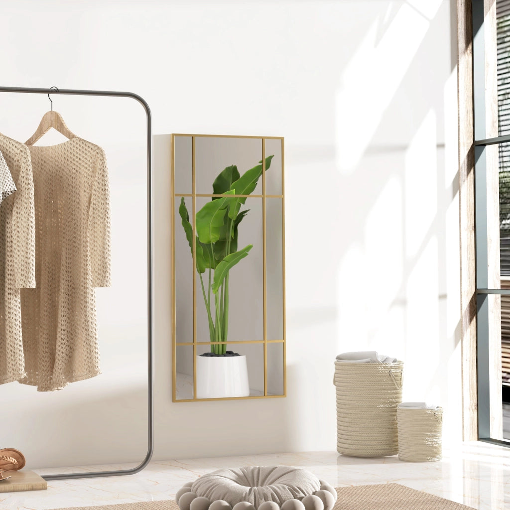 Specchio da parete 110 x 50 cm, specchio decorativo con cornice in metallo, specchio rettangolare per camera da letto, bagno, oro