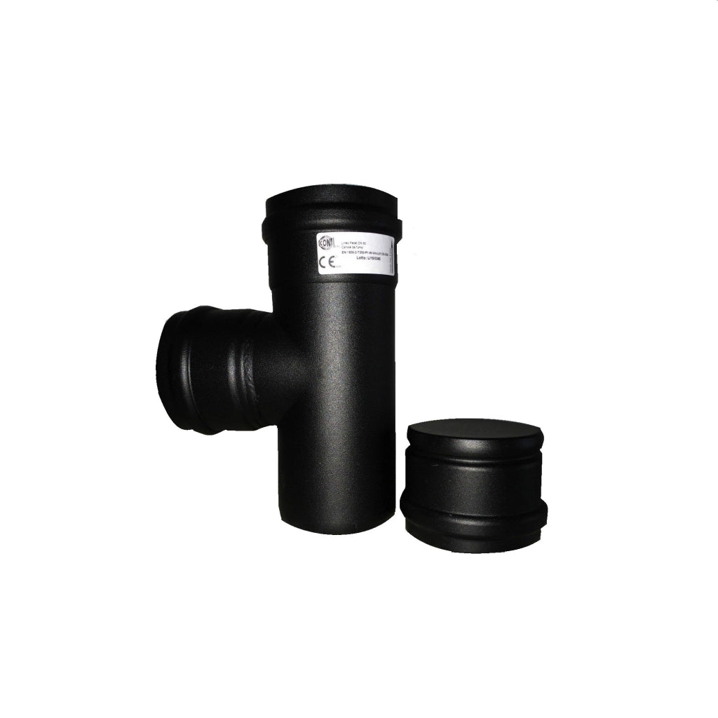 Tee con tappo Tubo per fumi acciaio nero opaco Pellet 80mm stufa riscaldamenti