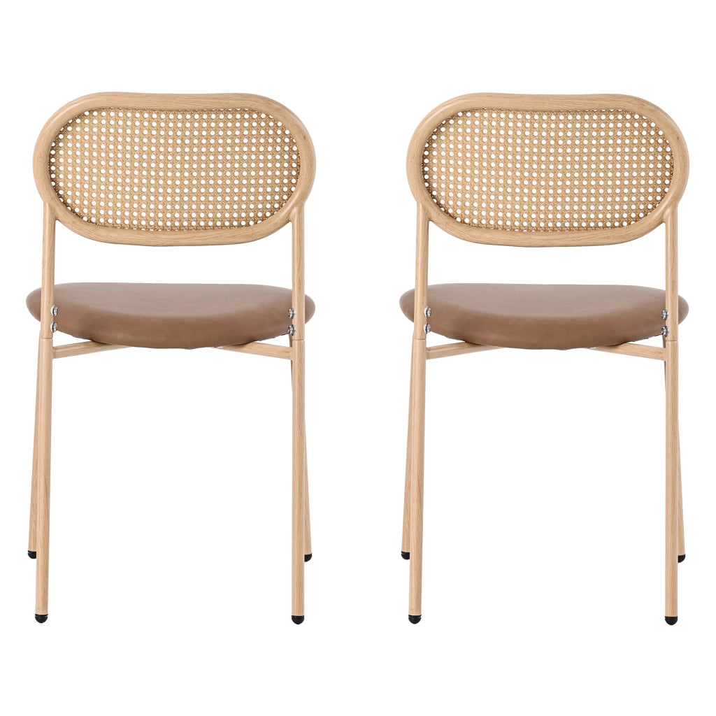 Sedia da pranzo moderna - Zephmum- 2 pezzi, struttura metallica, rattan, marrone
