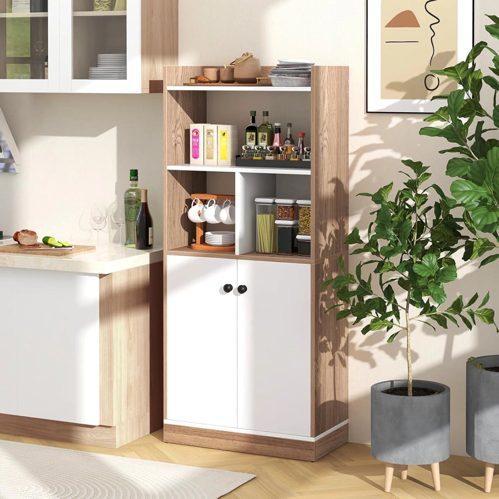 Libreria Scaffale con 2 Ante di Stoccaggio, Libreria Salvaspazio Moderna con 4 Ripiani in Legno Aperti, Mobile Alto Ufficio, per Soggiorno, Camera da Letto, 60 x 30 x 140 cm
