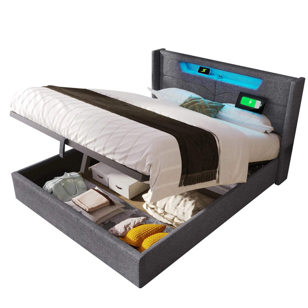 letto imbottito lino grigio 160 x 200 cm