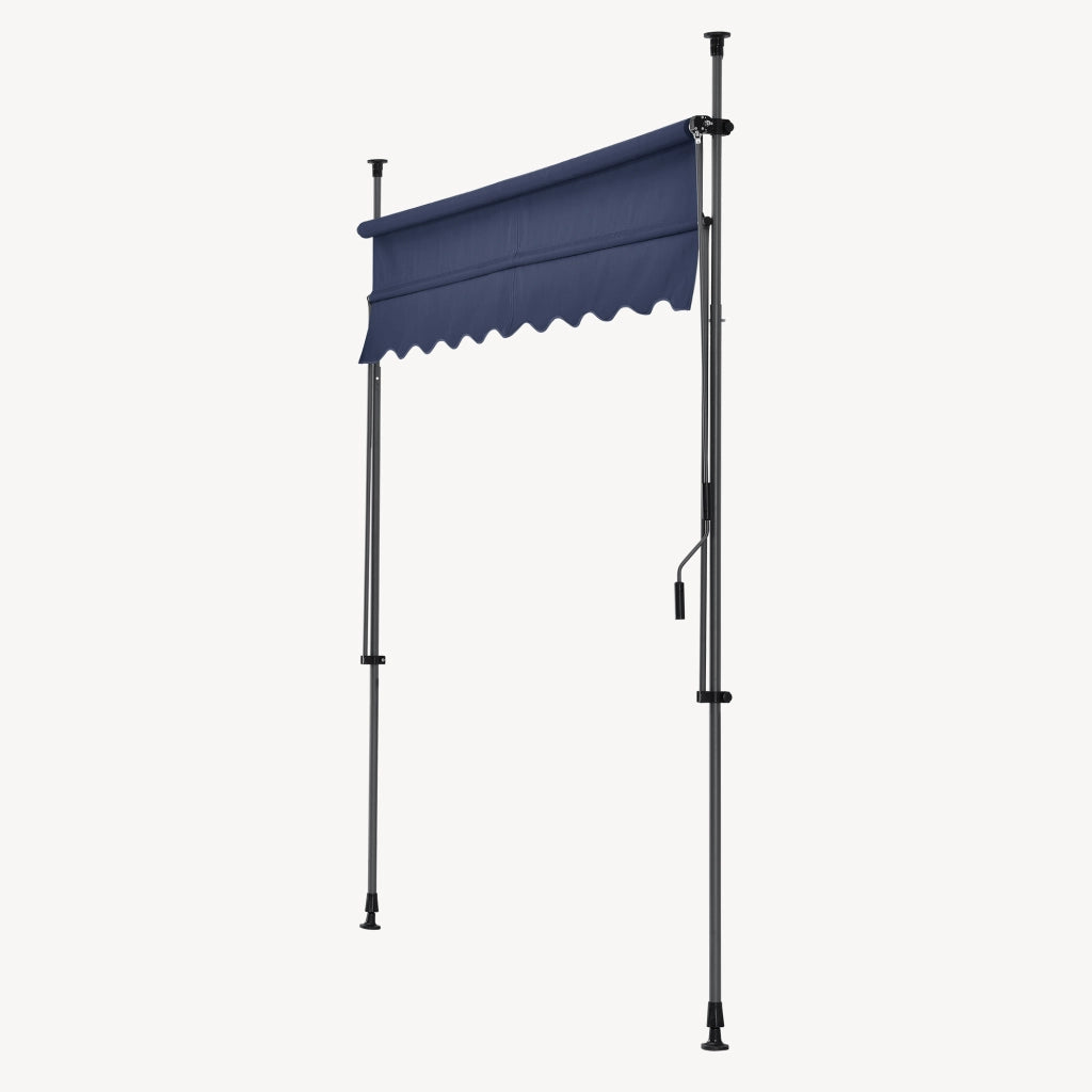 Tenda da Sole a Muro con Pali di Supporto Telescopici Parasole 250 x 120 cm (LxP) Blu Scuro pro.tec