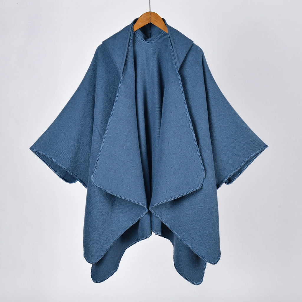 Nuovo scialle diviso con cappuccio in tinta unita, mantella/scialle alla moda e caldo per donna.