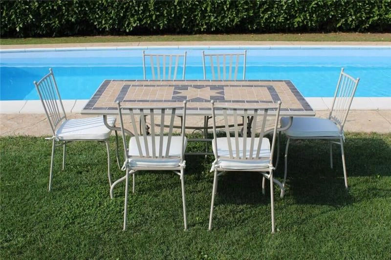 TAVOLO RETTANGOLARE PERSEO CON MOSAICO MARRONE E GRIGIO 160X90X74CM OKX