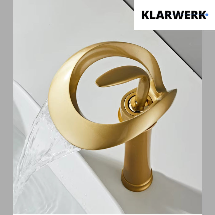 NAVIS | Rubinetto a cascata design bagno alto oro opaco | Elegante rubinetto in acciaio inossidabile premium per lavelli alti | Miscelatore 2 attacchi