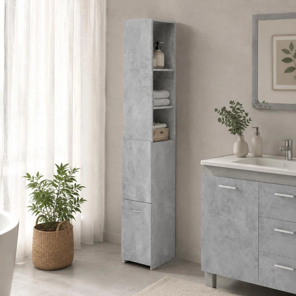 Bathroom Cabinet, Concrete Grey, 25x26.5x170 Cm, Wood-based Material