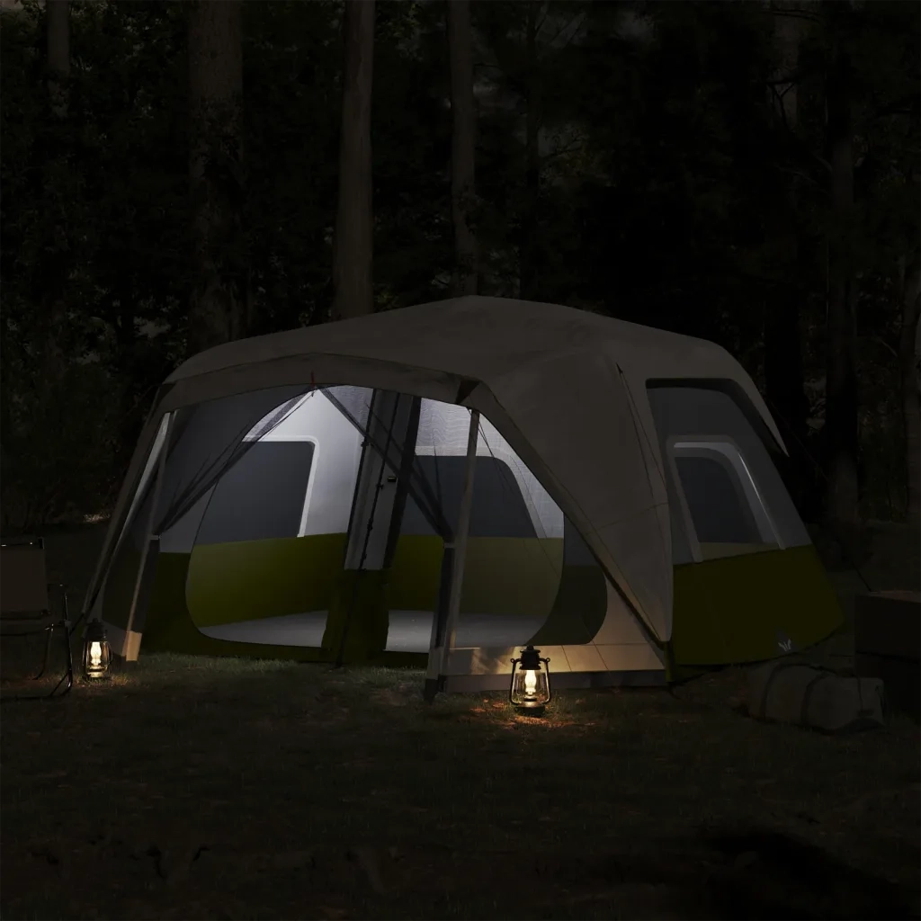 Tenda Famiglia con LED 10 Persone-Tenda da campeggio Verde Chiaro Rilascio Rapido