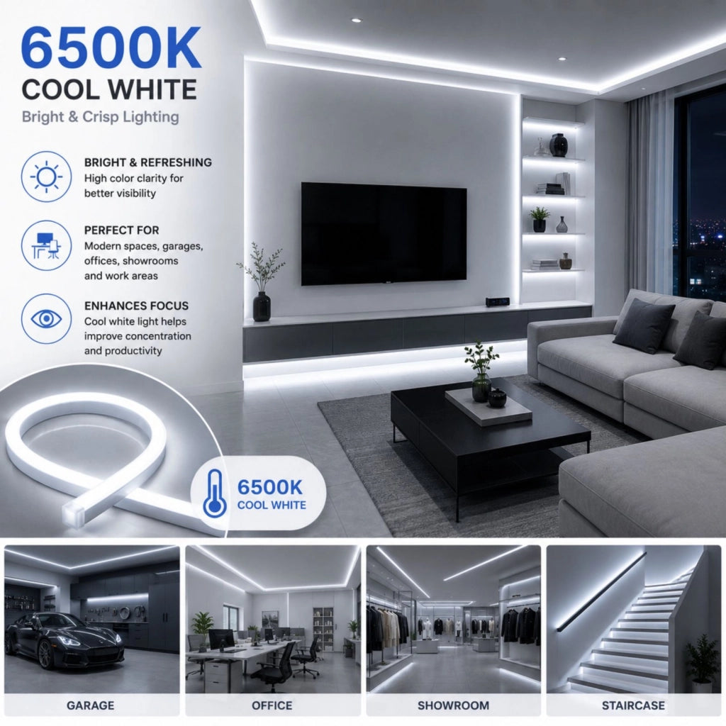 24V Bobina Striscia Led Neon Flex Da Incasso 10X10mm, 100 Metri, IP65 11W/M 660lm/M, Tagliabile Dove Vuole (Bianco Freddo 6500K)