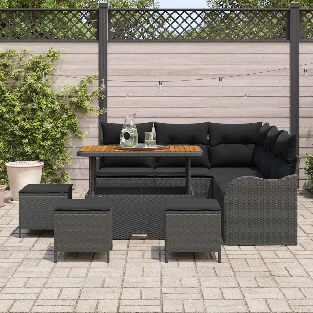 Set Divano da Giardino con cuscino con archiviazione 9 pcs Nero