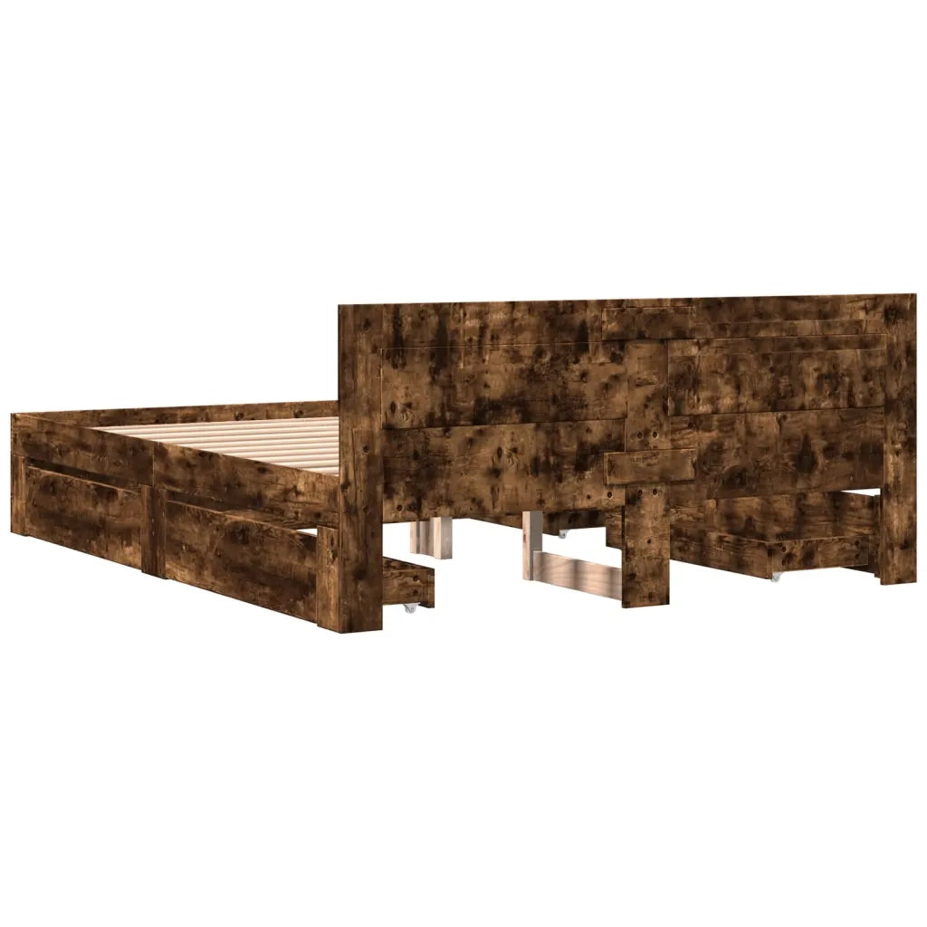 Letto matrimoniale | Letto per adulti | Giroletto con Testiera Rovere Fumo 160x200 cm Legno Multistrato