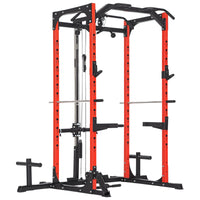 Stazione Fitness 191x153x205 cm Bilanciere Trazioni e Dip in Acciaio Rosso e Nero