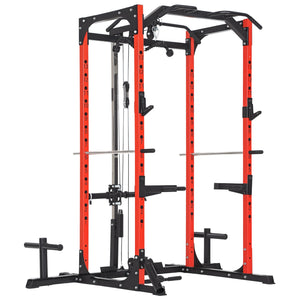 Stazione Fitness 191x153x205 cm Bilanciere Trazioni e Dip in Acciaio Rosso e Nero